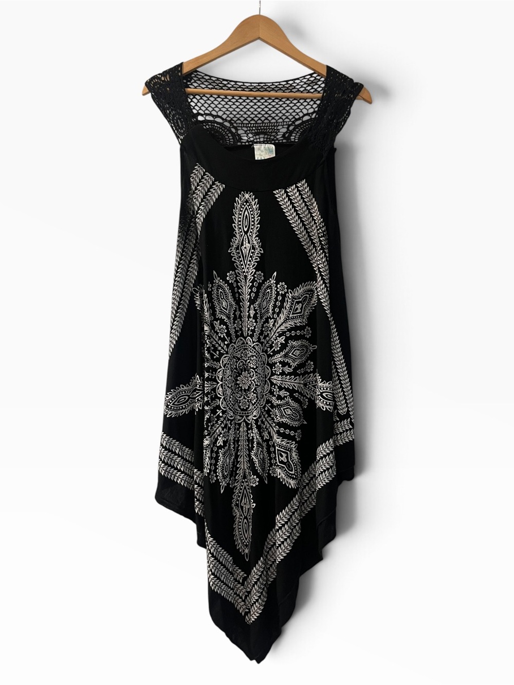🖤 Midnight Boho Crochet Handkerchief Dress | One Size